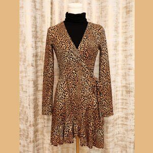 H&M Cheetah Print Wrap Knit Dress with Black Turtle Neck Included Size 4